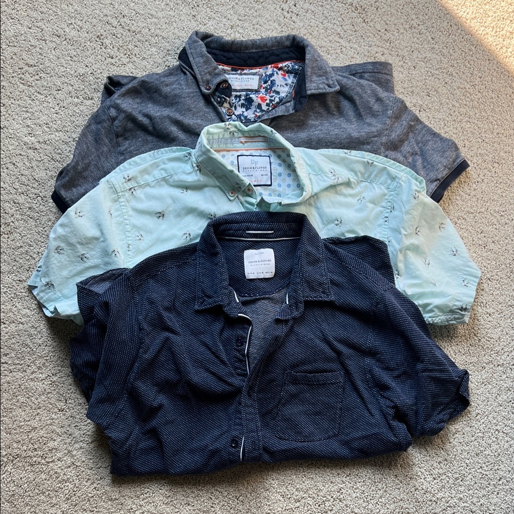 Men's Blue and Green Shirt Set